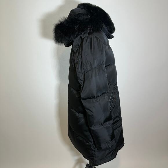 Vince Camuto Black Goose Down Puffer Coat Jacket Faux Fur Womens Size Medium M - Picture 2 of 12